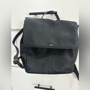 black leather Fossil backpack purse